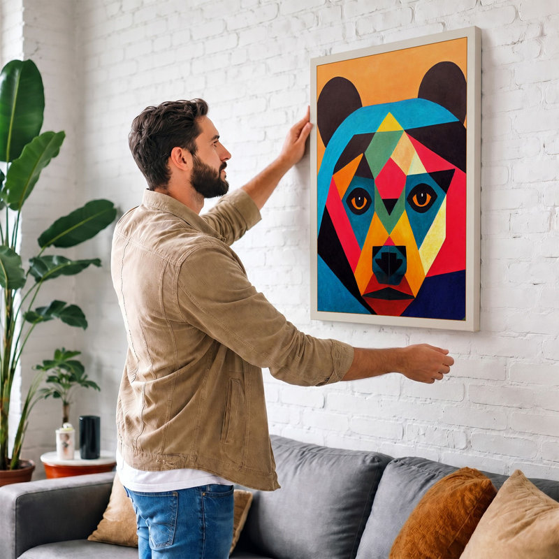 Bear Face Geometric - Print, 24x16 - 61.0 x 40.6 cm, Cream Border