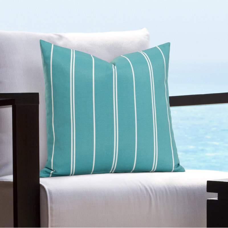 Beach Stripe Striped Outdoor Throw Pillow, 22" x 22", Blue Ocean