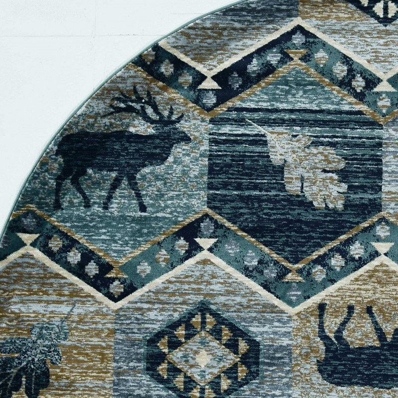 Tapis vert / brun clair tissé à la machine Soltis, Rond 7 pi 8 po