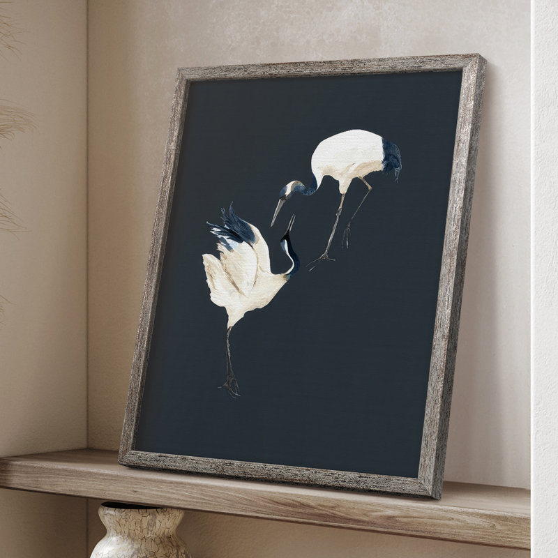 Cranes on Indigo I, reproduction encadrée - bois massif, H 15 po x l 12 po