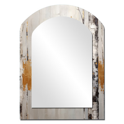 Tree Monochrome Whispers Of Gray III - Monochrome Asymmetrical Mirror, Gold Freeform Decorative Wall Mirror, Printed Metal Art