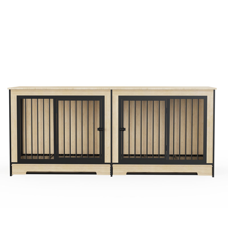 Meuble pour chien XL en bois avec chambre double et plateau