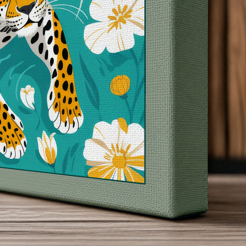 Leopard And Blossoms Boho - Print, 30x20 - 76.2 x 50.8 cm, Sage Border