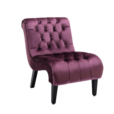 Fauteuil de loisir mauve sans accoudoirs avec pieds en bois d'hévéa noir et éponge épaissie pour meuble-lavabo en velours doux au toucher, chambre à coucher, salon, bureau confortable, facile à
