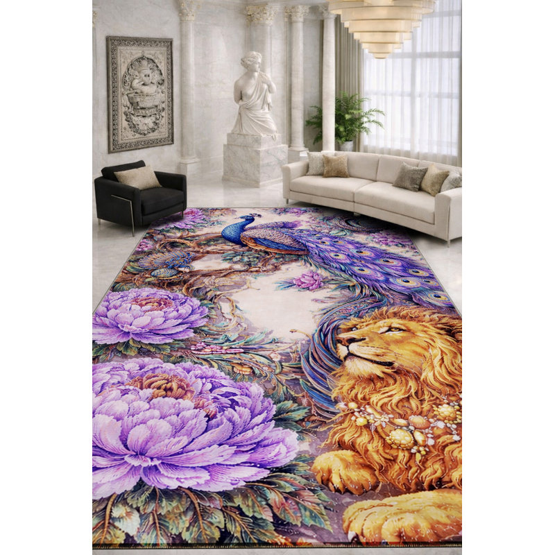 Tapis vert tissé à motif floral lavable Mosso, 2' x 2'11"