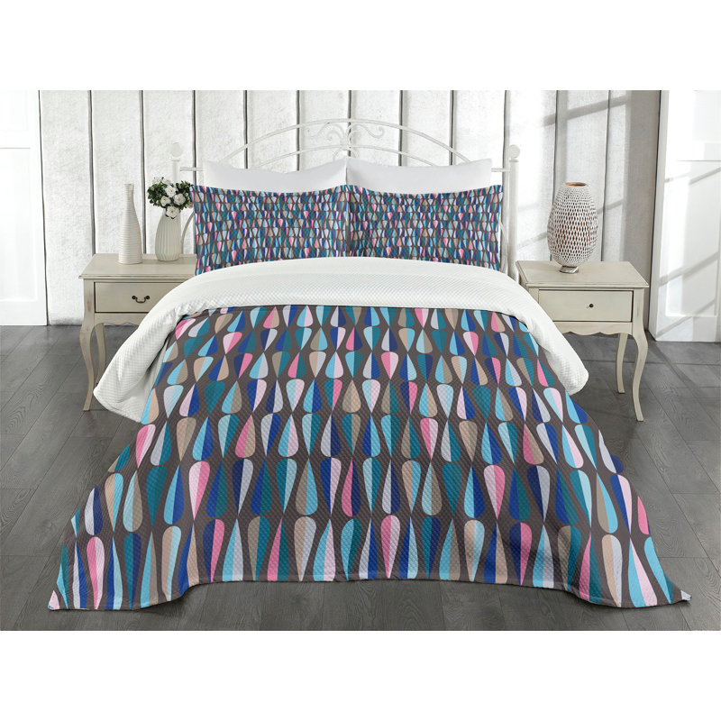 Ambesonne Mid Century Bedspread Set Colored Drop Shapes Multicolor, King Bedspread + 2 Standard Shams