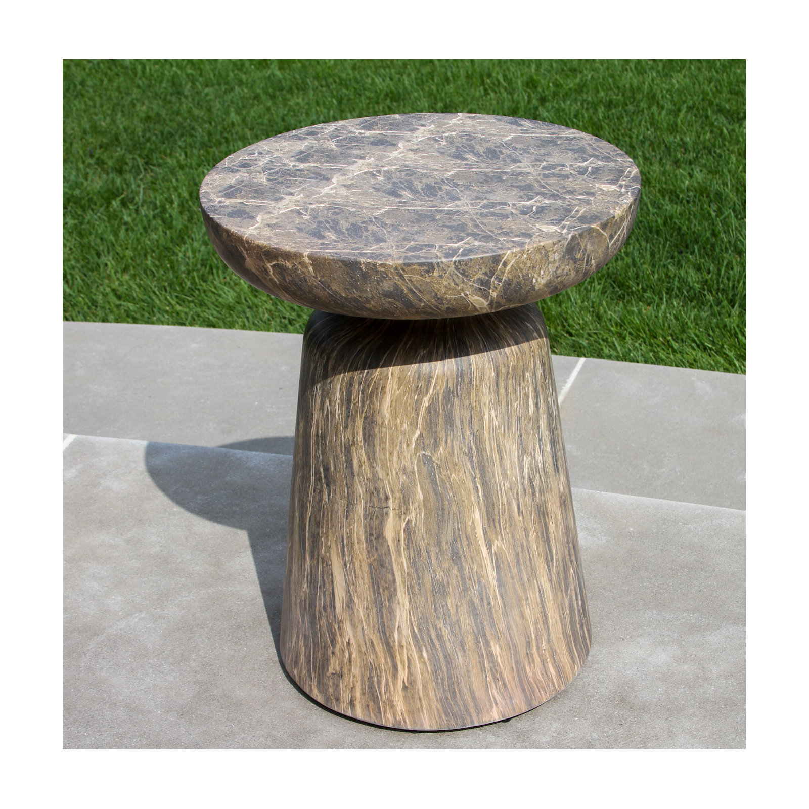 Zofia Composite Pedestal Black Marble Accent Table, Granite