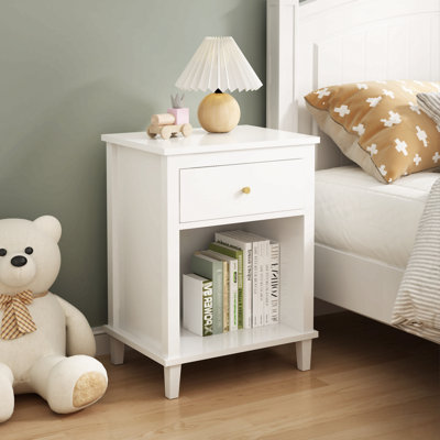 Table de chevet en bois de 26,77 po de hauteur avec un tiroir et une tablette pour enfants, adultes