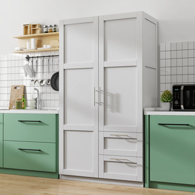 39.4 Inch Wide Kitchen Pantry Cabinet with Drawers, White Melamine Finish