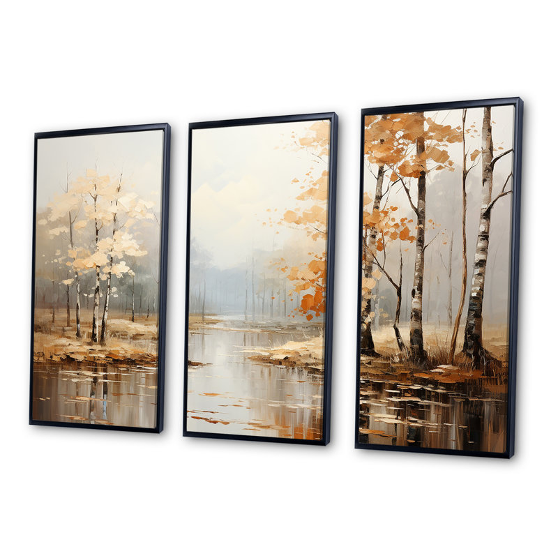 Mystic Nostalgia Autumn Forest - ensemble d'art mural sur toile forêt, H 40 po x l 60 po x P 1 po, Cadre flottant noir