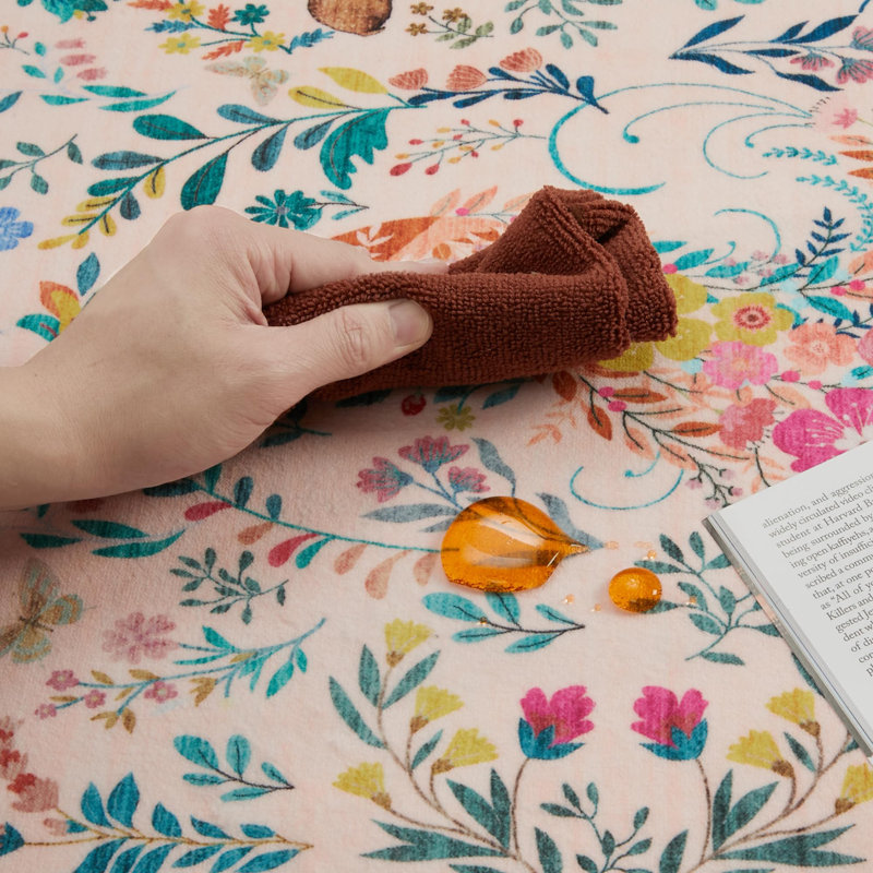 Washable Area Rug, Non-Slip Low Pile Stain Resistance Rug with Peacock and Deer, Animal Carpet for Living Room, Bedroom, Dining Room