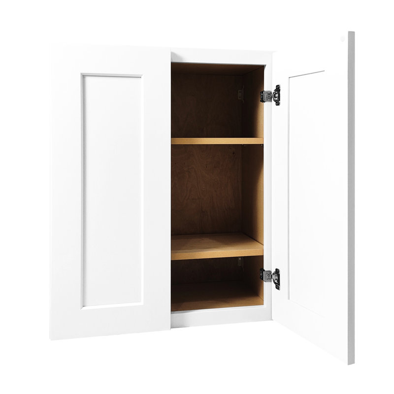 Armoire murale en bois blanc pour la cuisine, le bureau, le rangement pour la buanderie, 2 tablettes à portes, réglable, en caoutchouc, facile à nettoyer.