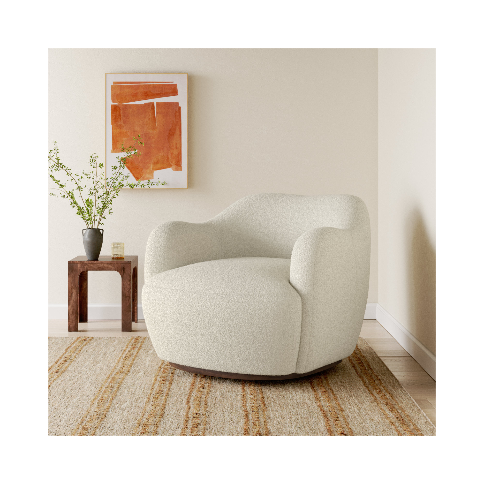 Alaska Swivel Barrel Chair, Sheldon Ivory Polyester Blend