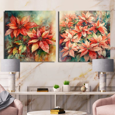Poinsettias rouges en fleurs - ensemble de 2 collages floraux carrés