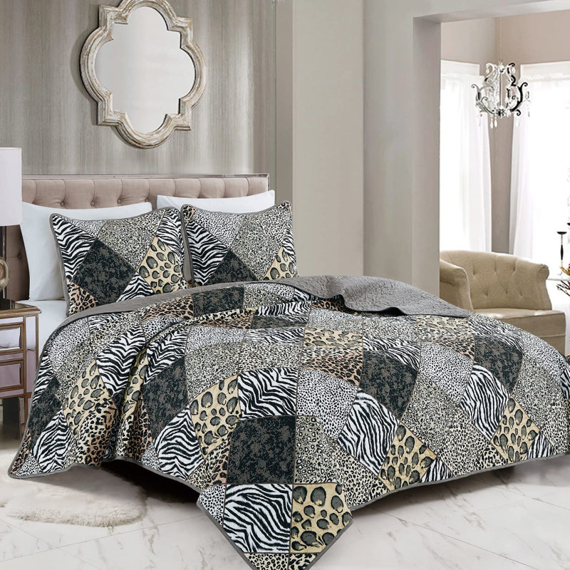 Ensemble de courtepointe réversible en microfibre noire 2 pièces, Courtepointe simple + 1 taie décorative standard