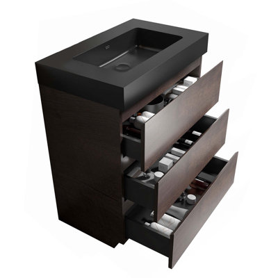 Meuble-lavabo autoportant contemporain avec lavabo sans drain ni robinet Contemporary