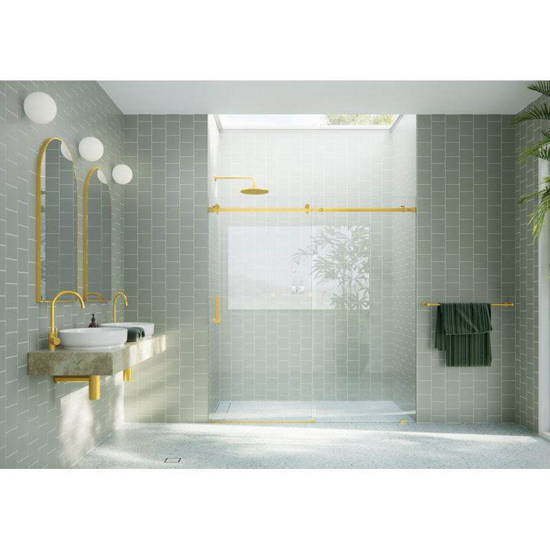 Astro 64 - 68 in. x 78 in. Fully Frameless Glass Sliding Shower Door, Satin Brass