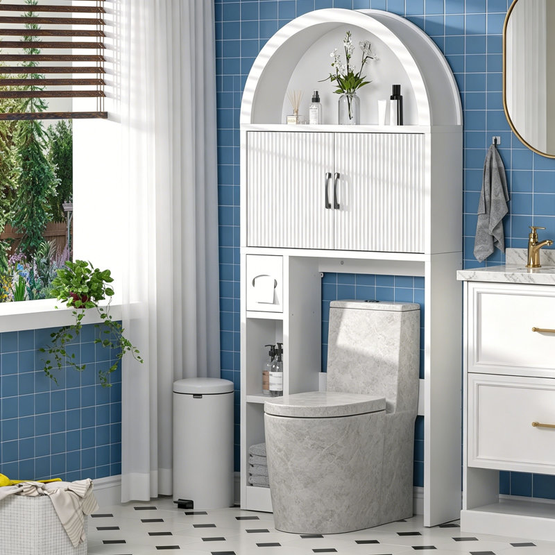 Over Toilet Storage Cabinet, Arched Doors, Adjustable Shelf, White