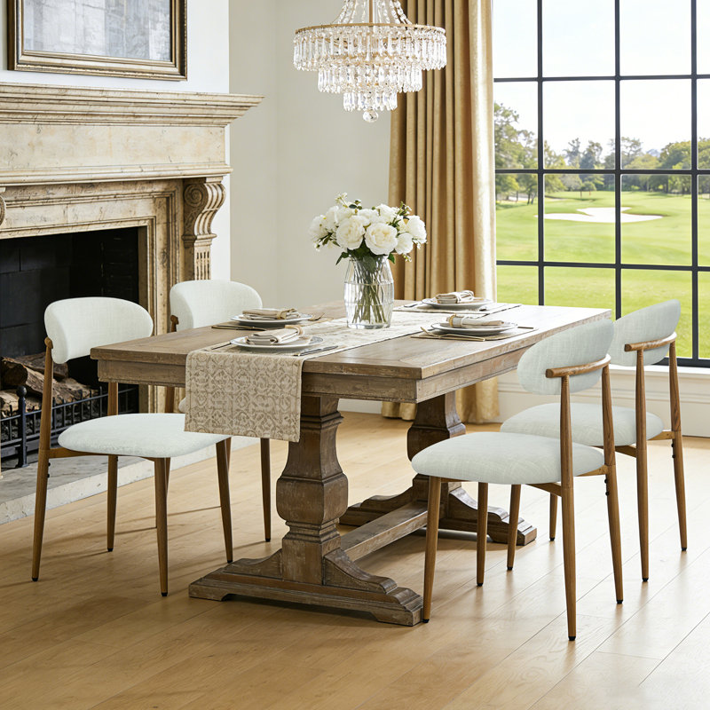Upholstered Dining Chair Side Chair, Wood, Beige