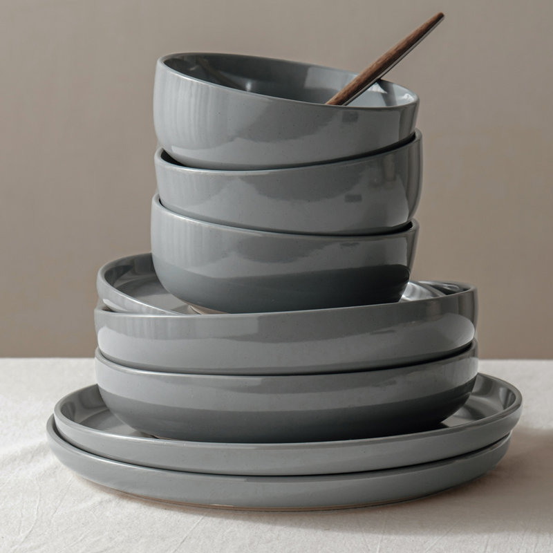 Service de table en grès 24 pièces Famiware - Service pour 8, Gris foncé