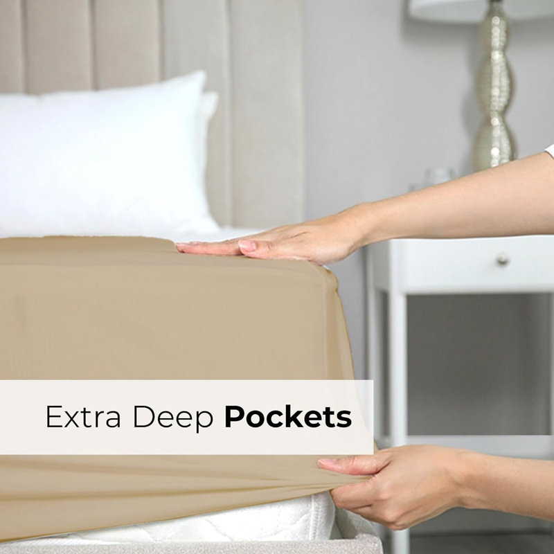 Cream Twin Microfiber Deep Pocket Fitted Sheet Set