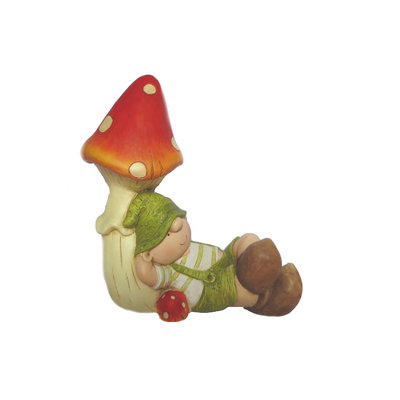 Young Boy Gnome Under a Mushroom Spring Outdoor Garden Patio Figure