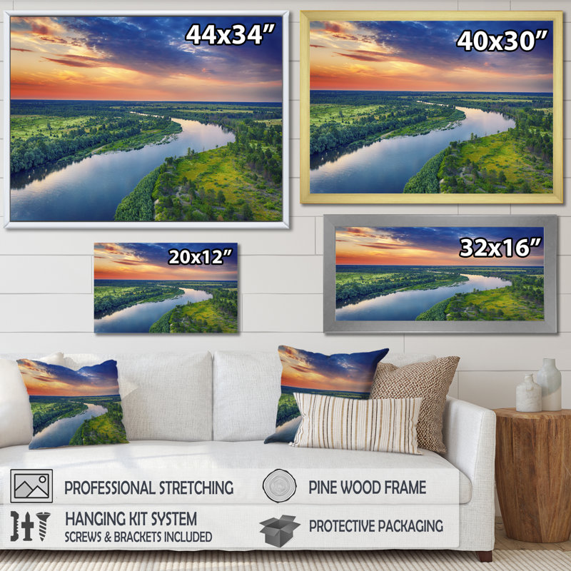 Vue aérienne de la rivière Alabama II sur toile, H 34 po x l 44 po x P 1,5 po, Cadre naturel flottant