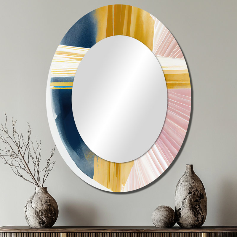 Wide Golden Brush Stroke II - Modern Oval Wall Mirror, 40" x 30"