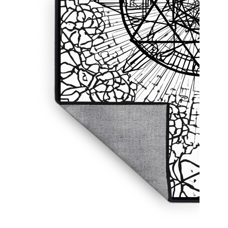 Tapis géométrique bleu / noir lavable à la machine Melton, 5 x 7