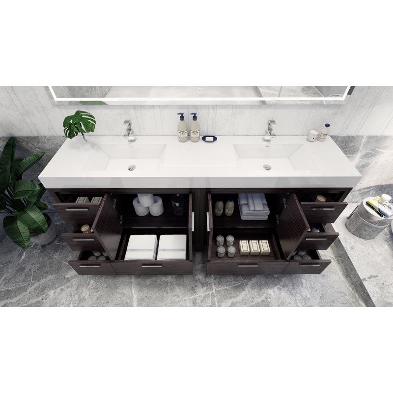 Ensemble de meuble-lavabo double 83 po Marche, Chêne gris foncé, Chrome