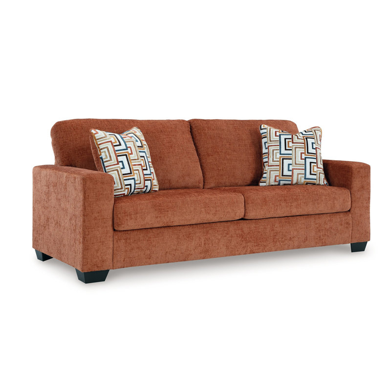 Canapé Avie, 2 coussins décoratifs, 85 po, noir, polyester doux, Orange brûlé