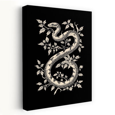 Vintage Serpent Leaves Elegant Gothic Vintage Snake Forest Nature Wall Art Print 1 Piece Wrapped Canvas Wall Art