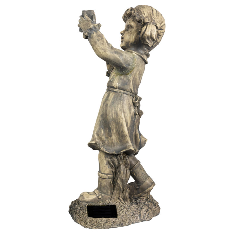 18" Distressed Gray Girl with Cell Phone Solar LED Garden Statue