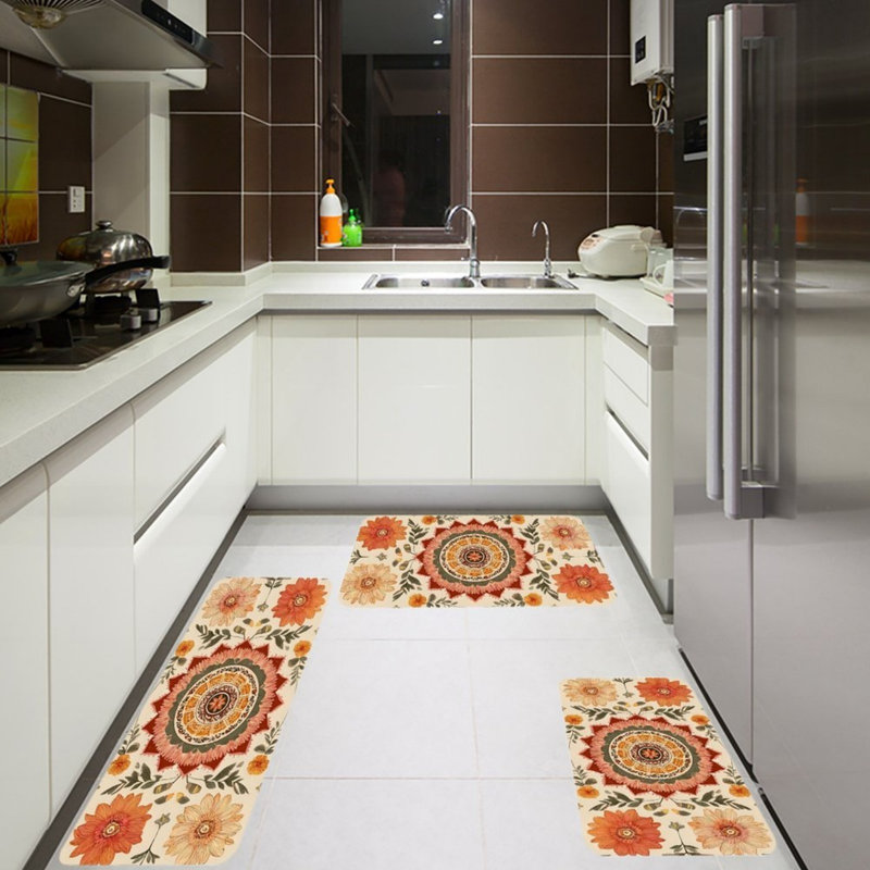 Tapis de cuisine 3 pièces Boho Mandala, Orange / vert floral 4