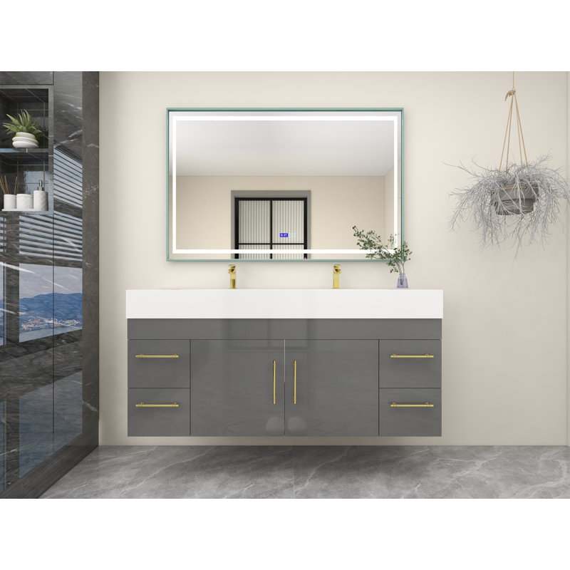Ensemble de meuble-lavabo à double cuve 60 ", Gris ultrabrillant