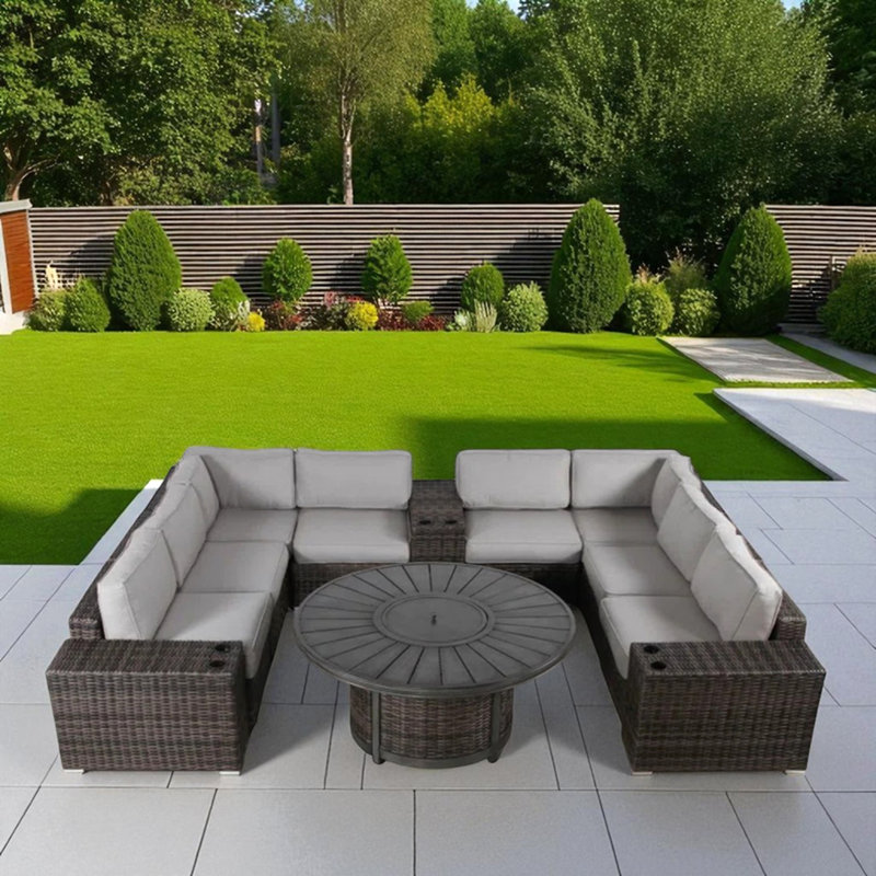 Ensemble de conversation de patio en osier pour 6 personnes avec coussins - aucun assemblage requis