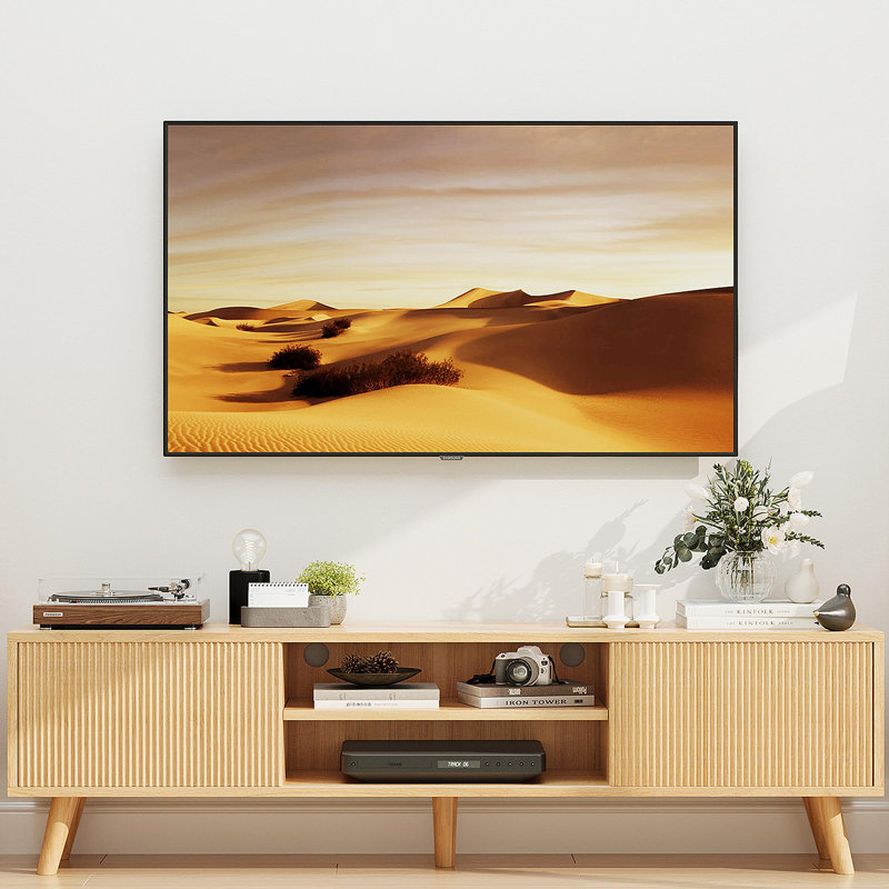 Meuble télé cannelé avec rangement pour le salon, chêne