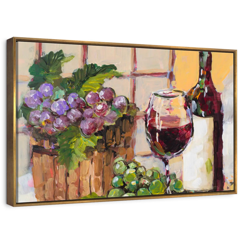 Classic Wine Still Life, Floating Frame Gold, 43" X 29"