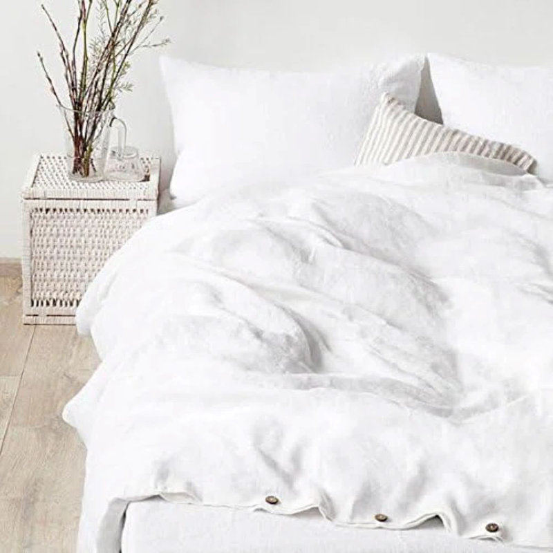 100% Belgian Flax Linen Duvet Cover -1 Duvet Cover , Pillowcases,Breathable Farmhouse Comforter Cover With Coconut Button Closure