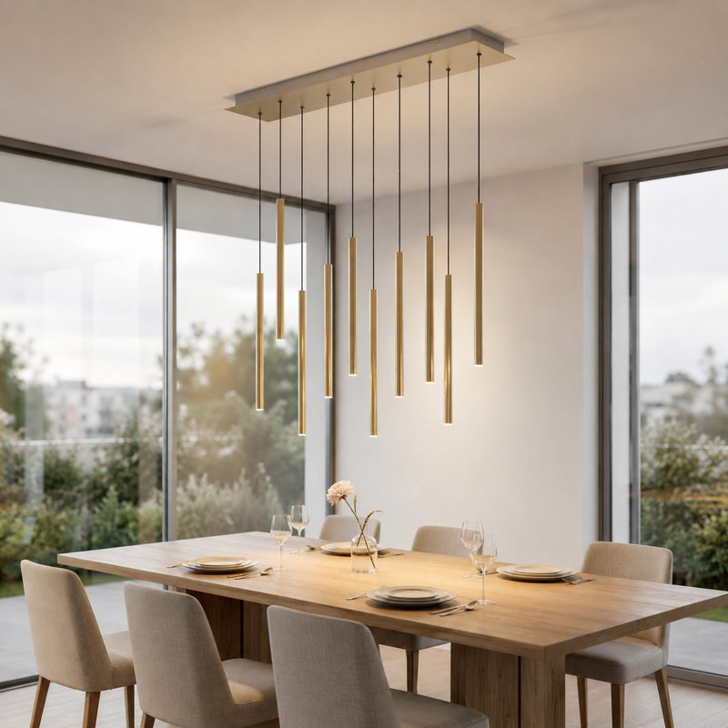 Luminaire suspendu linéaire à 10 lumières pour îlot de cuisine Baileyton, Laiton