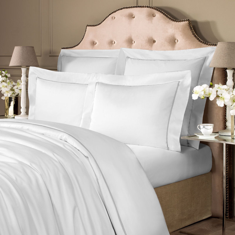 Plaza Sateen Duvet Cover, Pale Gray/Snow White, King Duvet Cover