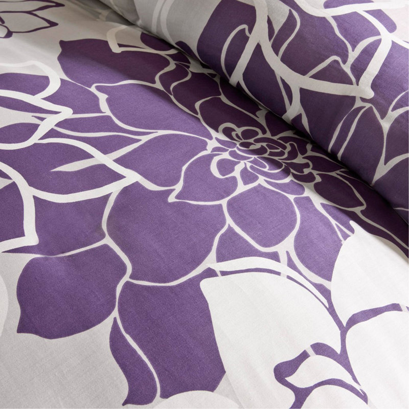 Ensemble d'édredon en satin de coton imprimé, Édredon de très grande taille et 6 pièces suppl, Mauve