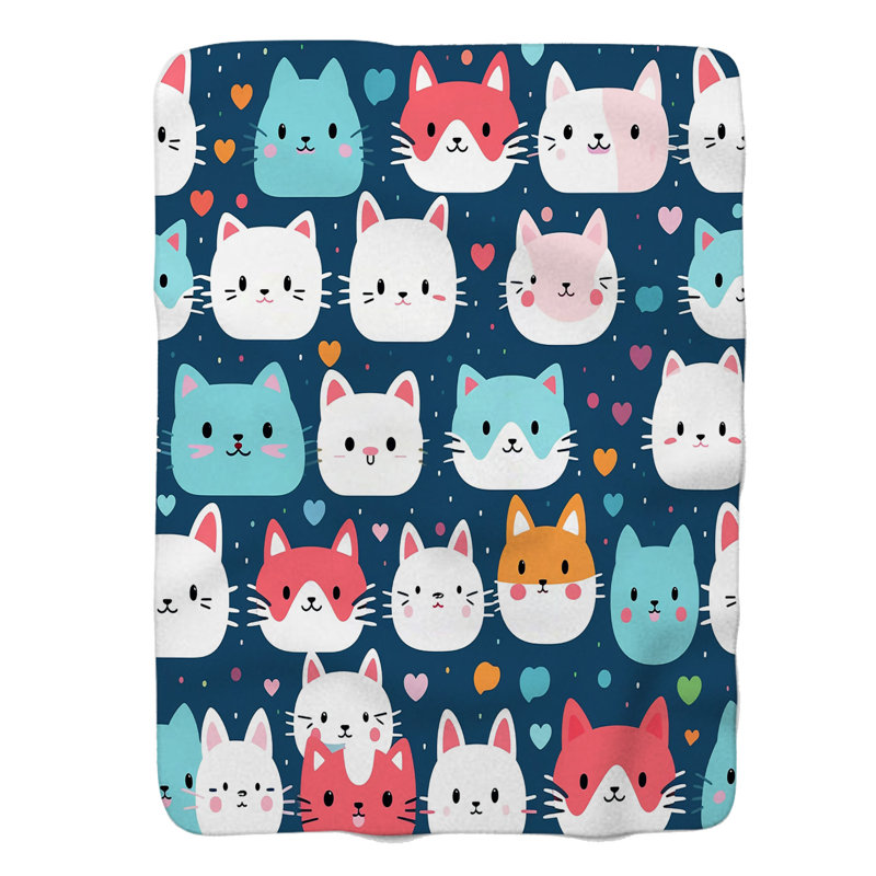 Cute Feline Designs - Couverture en sherpa de qualité supérieure 1 pièce, Grand lit