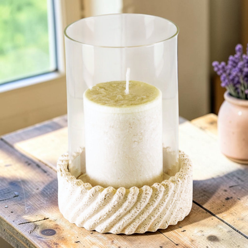 Tall Sandy Textured Hurricane Glass Candle Holder