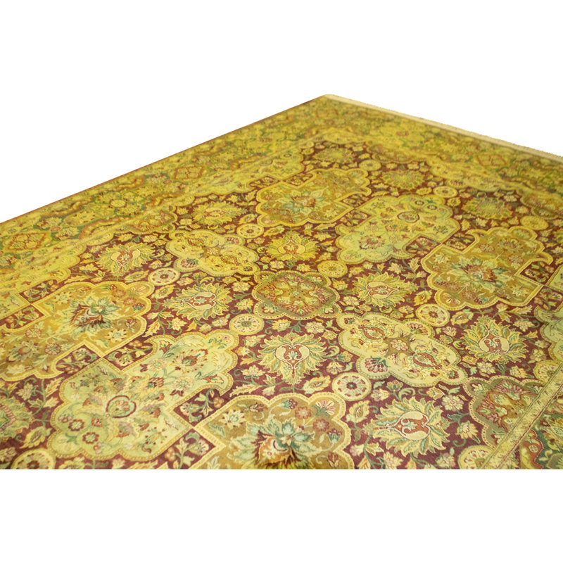 High-Quality Hand-Knotted Wine And Green Area Rug