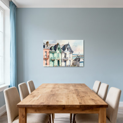 Scenic & Cityscapes Colorful Coastal Houses Watercolor Art Print