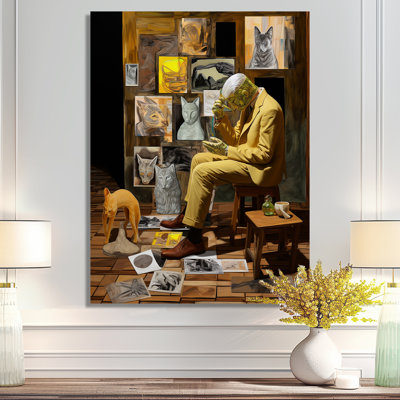 Artiste en costume jaune avec chat - homme, art mural