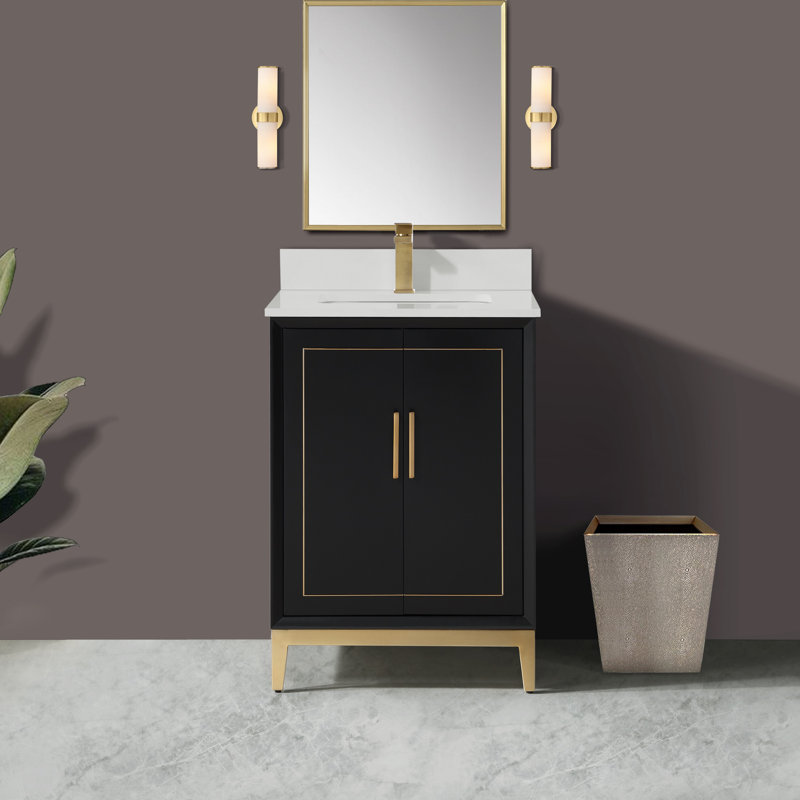 Gracie 24'' W Single Vanity, White Quartz/Single Faucet Mount, Midnight Black
