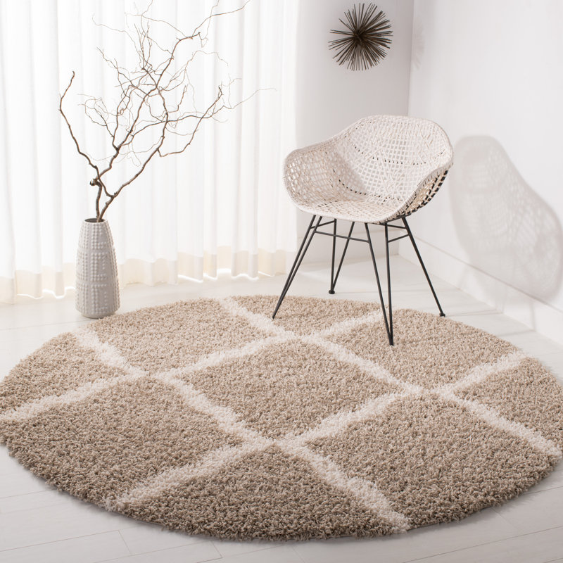 Tapis beige à motif géométrique Lapidge, Rond 6 pi