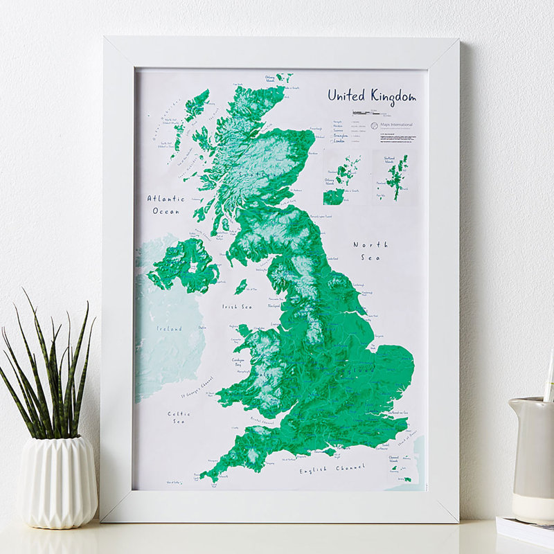 UK As Art Map - Shamrock - Print, White Framed, 45cm H x 32.7cm W x 5cm D